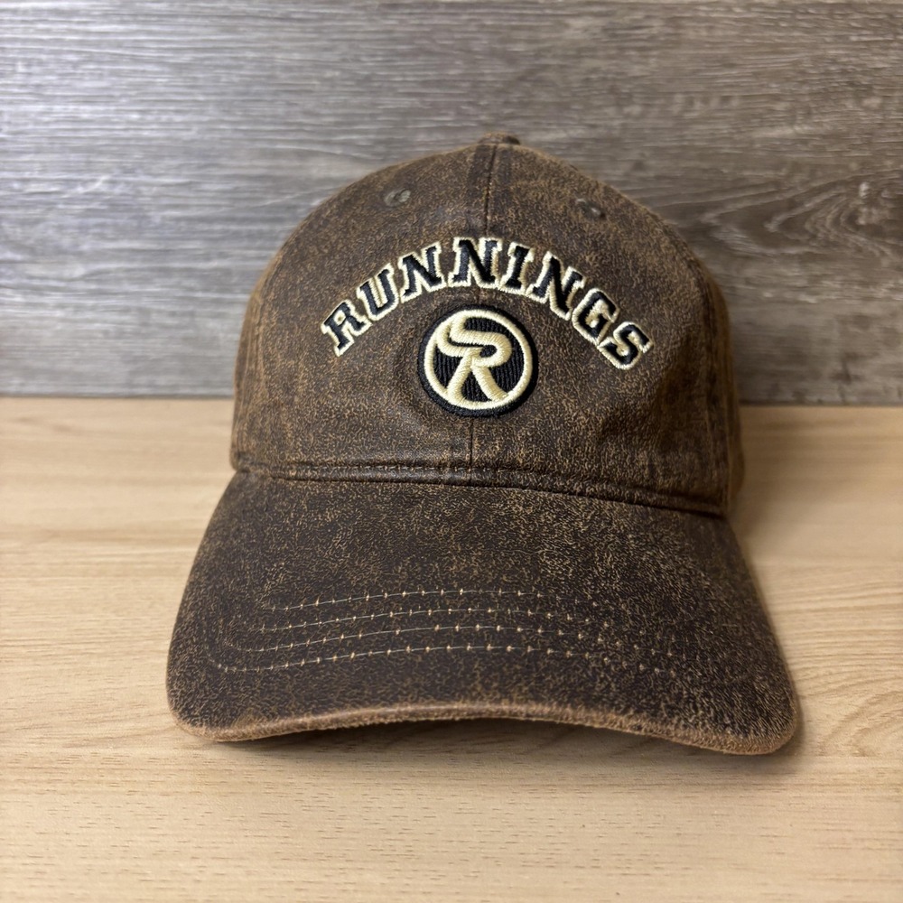 Runnings Hat Cap Strap Back Brown Distressed Embroidered Est 1947 Mens